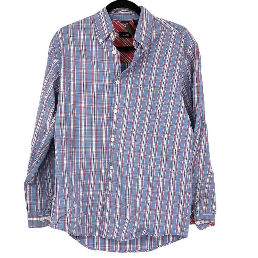 Izod Blue Red Plaid Button-Up Shirt | Mens S